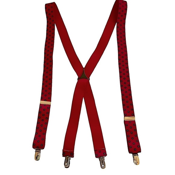 RED and Blue Elastic Suspenders With Goldtone Hardware - Picture 2 of 8